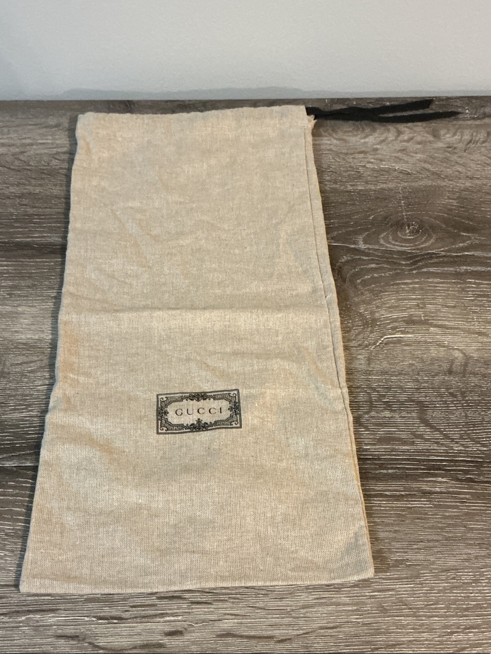 Gucci Natural Beige Logo Drawstring Pouch Dust Bag Dustbag 8.5 x 17 EUC